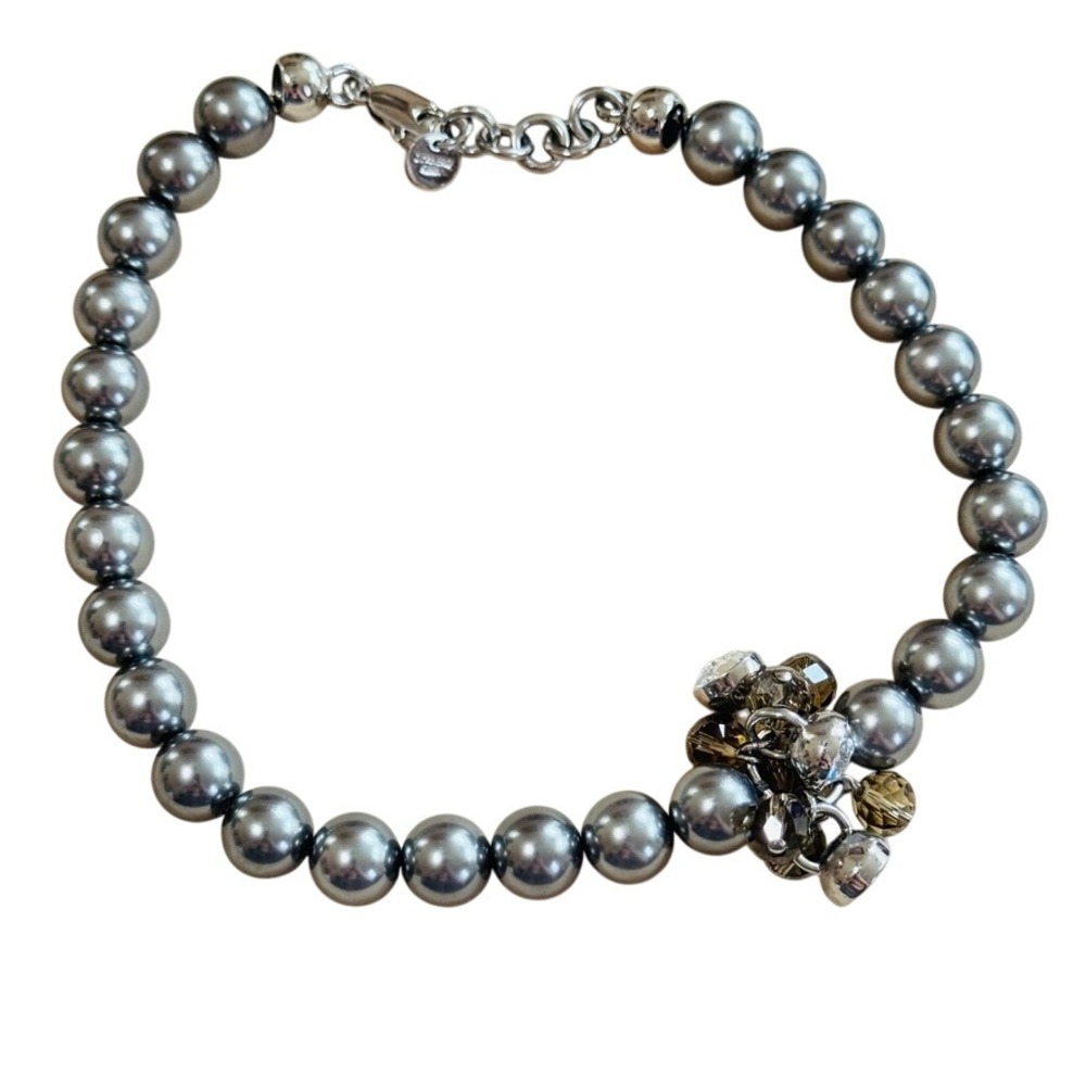 Dyberg kern Denmark Modernist collar Necklace pearl beaded crystal jeweled 17"